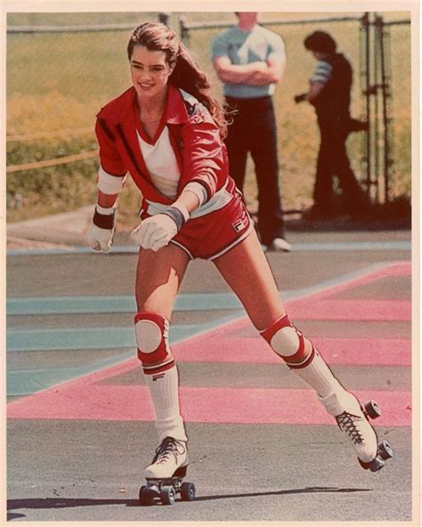 70s Sporty Brooke Shields Roller Skating In Red Fila Jog Shorts Roller Skating Outfits Roller