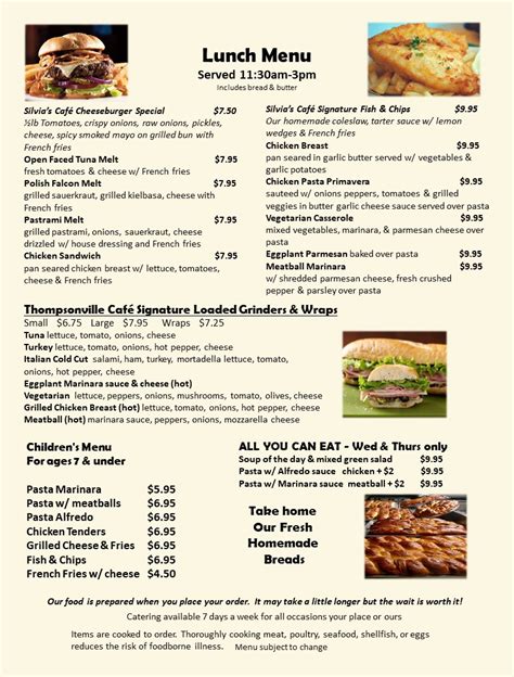 Full Menu Silvias Thompsonville Cafe And Catering Llc Is Now Silvias