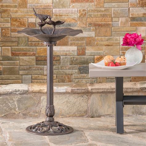 Chandler Outdoor Aluminum Top Bird Bath With Iron Base Bronze