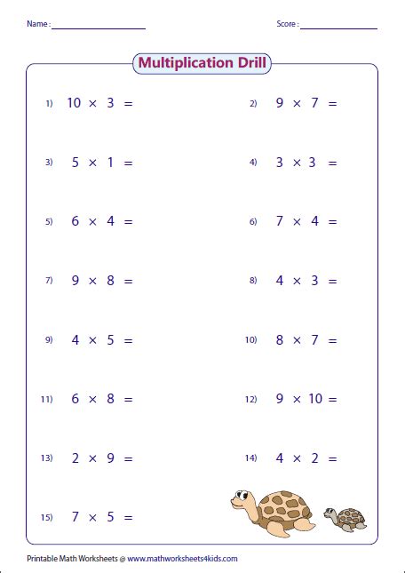 multiplication drill worksheets