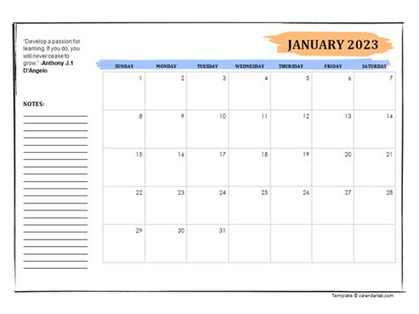 2023 Student Calendar With Note Space Free Printable Templates