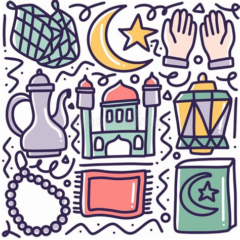 Doodle Set Of Ramadan Day Hand Drawing Stock Vector Illustration Of