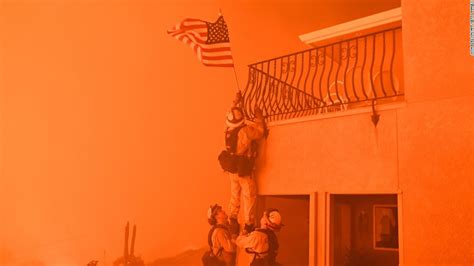 Surrounded By Impending Flames California Firefighters Rescue US Flag