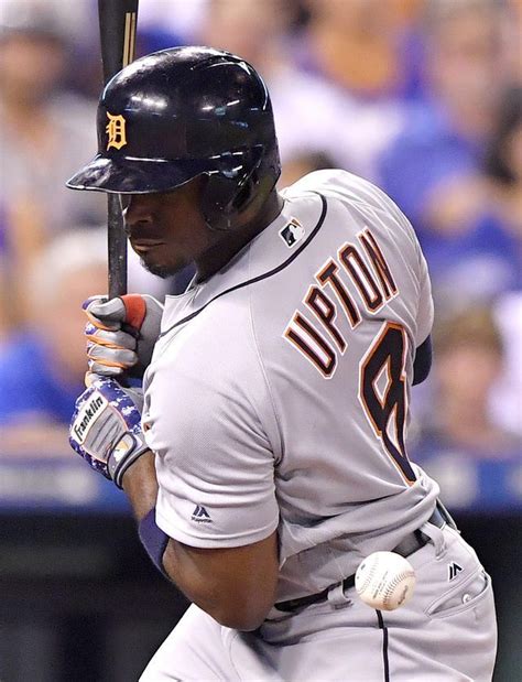 Tigers Justin Upton Is Hit By A Pitch From Royals Relief Pitcher