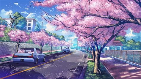 Cherry Blossoms House Scenic Sakura Blossom Shade Plant Breeze