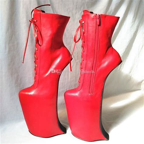 30cm High Height Sex Boots Genuine Leather Platform Hoof Heels Ankle