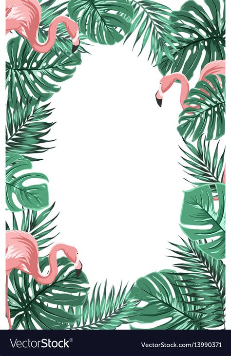 Tropical Jungle Leaves Flamingos Frame Portrait Vector Image