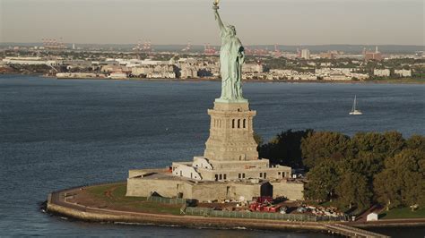 4k Stock Footage Aerial Video Flying By Statue Of Liberty Liberty