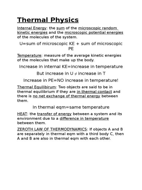 Thermal Physics Self Made Notes Temperature Systems Theory