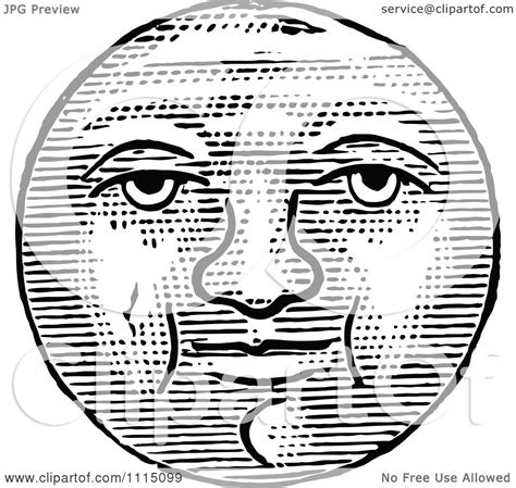 Clipart Vintage Black And White Full Moon Face Royalty Free Vector