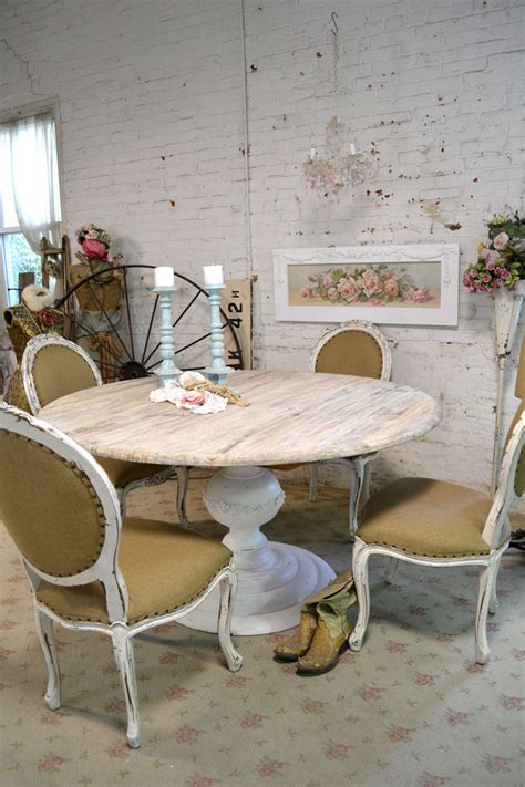 A shabby chic dining table is a wonderful addition to a dining room. Painted Cottage Chic Shabby French Linen Round Dining ...