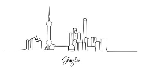One Single Line Drawing Of Shanghai City Skyline China Historical