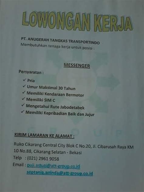 Adapun data pribadi saya adalah sebagai berikut Lowongan Kerja PT. Anugerah Tangkas Transportindo - Info ...