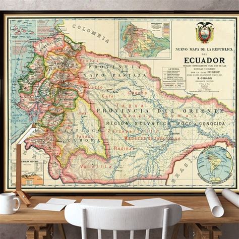 Ecuador Map Vintage Map Fine Print On Paper Or Canvas Etsy