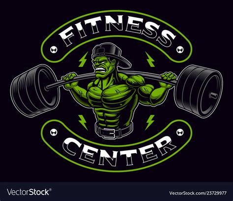 Coloured Badge Of A Bodybuilder With Barbell On Vector Image