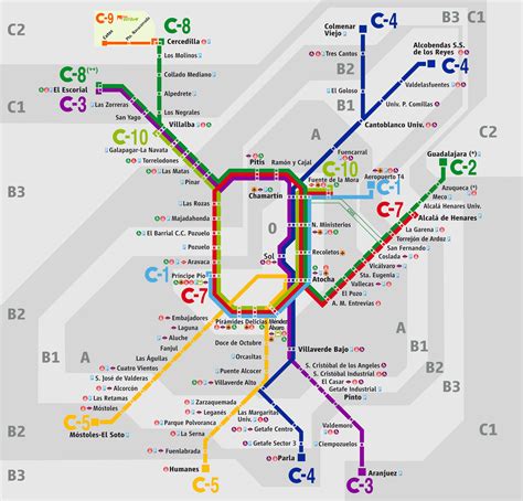 Large detailed tourist map of madrid. Map of Madrid train (cercanías): stations & lines
