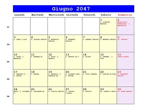 Calendario Giugno 2047 Da Stampare Corpus Domini Festa Della