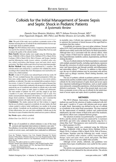 Pdf Colloids For The Initial Management Of Severe Sepsis And Septic Shock In Pediatric
