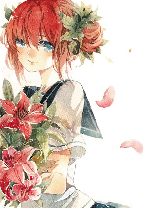 Anime Girl Holding Flowers Pretty Anime Style Pics Pinterest Gin