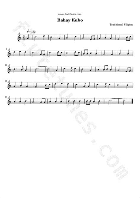 Download and print in pdf or midi free sheet music for bahay kubo by misc traditional arranged by johnclyde0504 for soprano, tenor, alto, bass (satb). Bahay Kubo (Trad. Filipino) - Free Flute Sheet Music | flutetunes.com