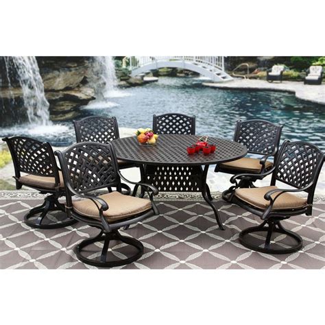 Chic teak orleans teak round 5 piece bar height patio dining set. NASSAU CAST ALUMINUM OUTDOOR PATIO 7PC SET 60 Inch ROUND ...