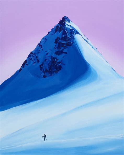A Painting Of A Person Standing In Front Of A Snow Covered Mountain