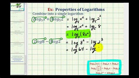 Ex 1 Combine A Logarithmic Expression Into One Logarithm Youtube