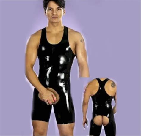 S Xxl Sexy Men Pvc Bodysuit Crotchless Latex Catsuit Sexy Wetlook Jumpsuit Gay Male Costume