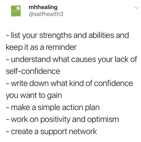 Lack Of Self Confidence Support Network Action Plan Optimism