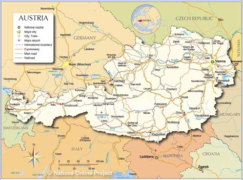 Avstrija Zemljevid Mesta Zemljevid Avstrije Z Mesta Zahodna Evropa