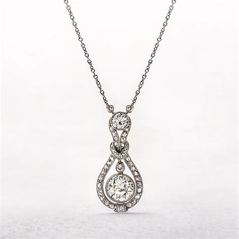 Antique Diamond Pendant In 14ct White Gold Antique Diamond Necklace