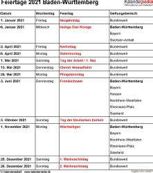 Gesetzliche feiertage 2021 in deutschland. Feiertage Baden-Württemberg 2020, 2021 & 2022