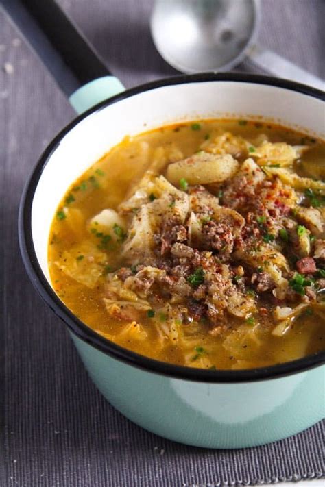 Of hamburger (can sub chicken or turkey). German Savoy Cabbage Soup with Ground Meat