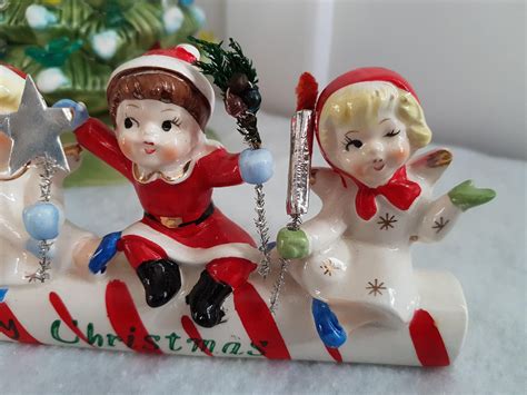 Vintage Angel Candy Cane Sleigh Set With Ornaments In Original Box By Commodore Numbered 3054