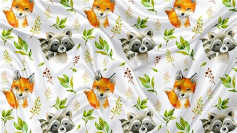 Printed Minky Cuddle Fabric Fox Raccoon Print Minky Fabric By The Yard