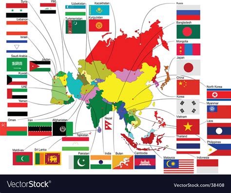 Map Of Asia With Flags Royalty Free Vector Image