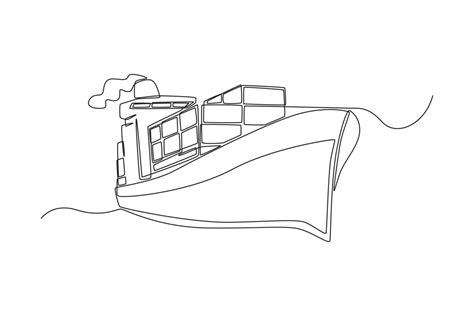 Barco De Contenedores De Dibujo De Una Sola Línea Para El Envío Envío