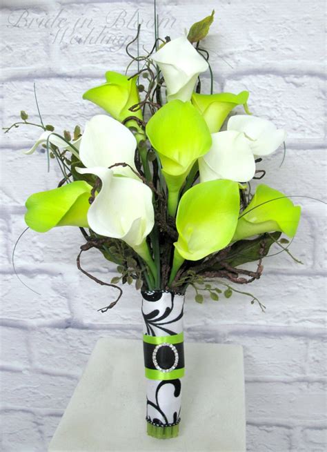 Wedding Bouquet Real Touch Calla Lily Lime Green White Damask Etsy