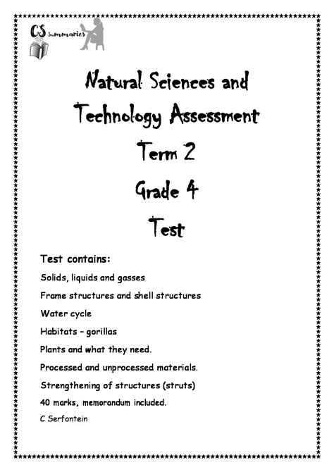 Natural Science And Technology Grade 4 Term 3 Assessments Teacha