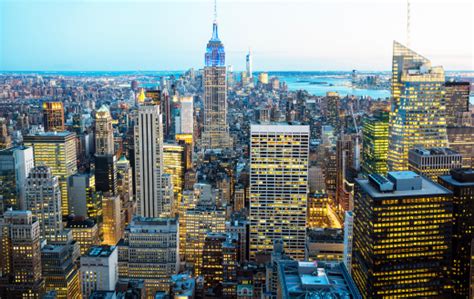 Find the perfect new york city skyline stock photos and editorial news pictures from getty images. New York City Skyline Aerial View At Twilight Stock Photo ...