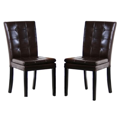 Get free shipping on qualified faux leather, parsons chair, brown dining chairs or buy online pick up in store today in the furniture department. Noble House Crayton Chocolate Brown Leather Tufted Dining Chair (Set of 2)-211651 - The Home Depot