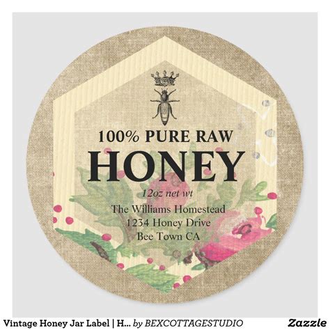 Vintage Honey Jar Label Honey Bee And Apiary Name Honey Jar Labels