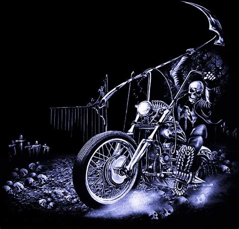 skeleton on motorcycle with scythe grim reaper art bike art boat art
