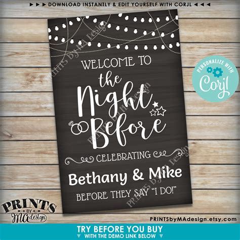Rehearsal Dinner Sign Welcome To The Night Before Sign