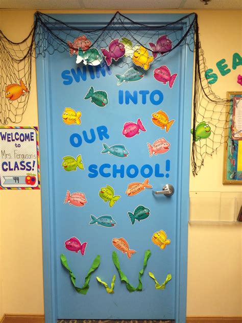 I had maybe frogs on name tags and folders, but did not decorate the whole room. Under the sea. Classroom door | Preschool classroom decor ...