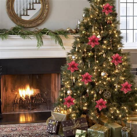 Rustic modern christmas tree decorations: 10pcs Christmas Tree Ornaments Artificial Flower 15cm ...