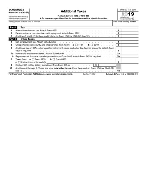 Irs Form 1040 1040 Sr Schedule 2 2019 Fill Out Sign Online And