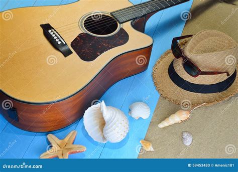 Acoustic Guitar On The Beach Stock Photo Image Of Rock Nature 59453480