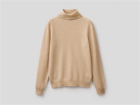 Beige Turtleneck Sweater In Pure Merino Wool Beige Benetton