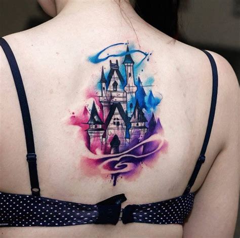 Watercolor Disney Castle Tattoo On Back By Uncl Paul Knows Disney